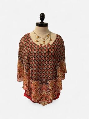 live and let live Red Multicolor Patterned Scoop Neck Tunic